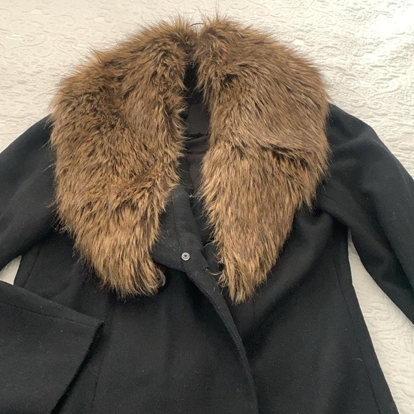 Black faux fur jacket blazer size S removable‎ fur black brown classic elegant - Picture 4 of 12